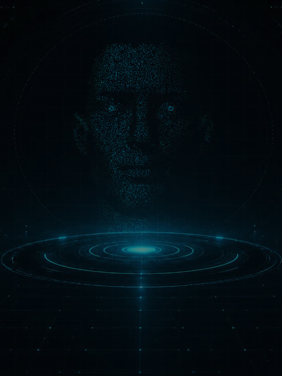 Darwin's orb morphed into a male particle face